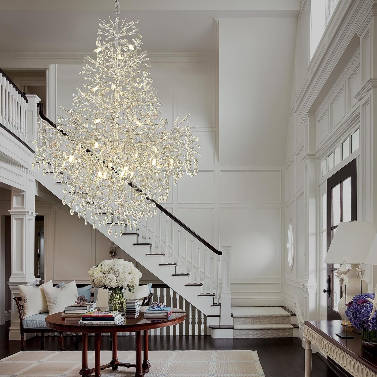 Silver Tree Branch Crystal High Ceilings Chandeliers - Fast Delivery-1-Luxehomezone