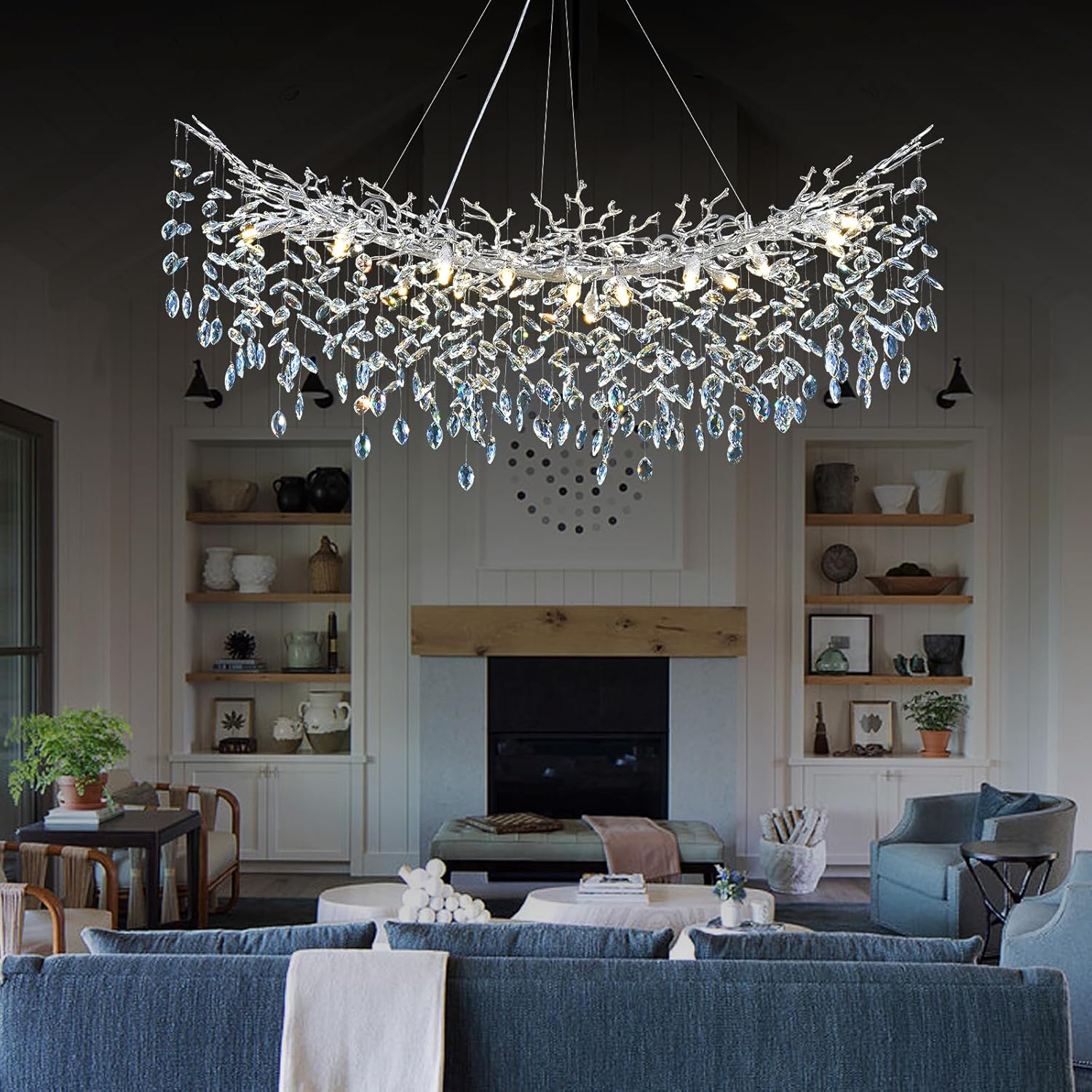 Modern Silver Crystal Glass Tree Branchs Chandelier 55" 72" - Fast Delivery-1-Luxehomezone