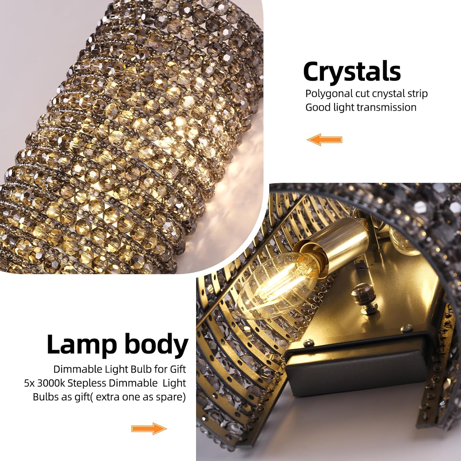 Smoke Grey Crystal Beaded Wall Sconce Light - Fast Delivery-1-Luxehomezone