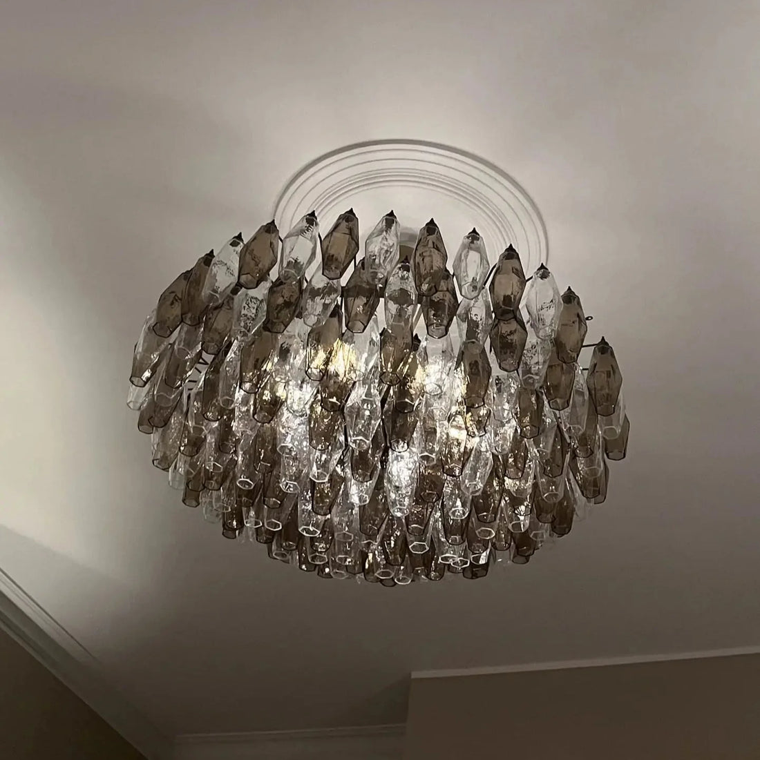 Murano Chandelier – Poliedri – 185 glass – Smoked/Transparent