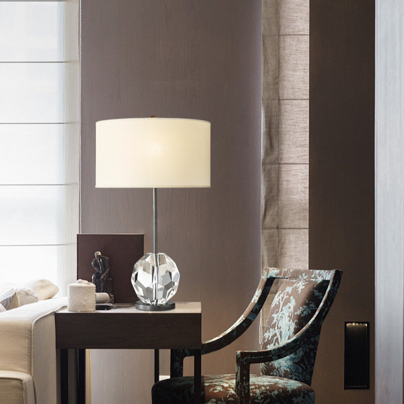 Modern Fabric Linen Shade Faceted Glass Base Table Lamp 18" | black & brass & nickel