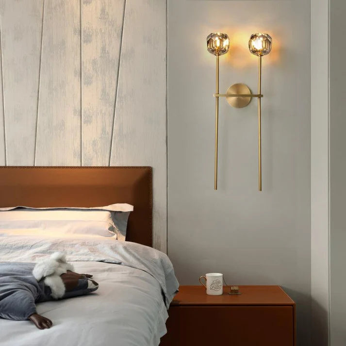Bille De Clear Crystal Double Ball Wall Sconce 28"H