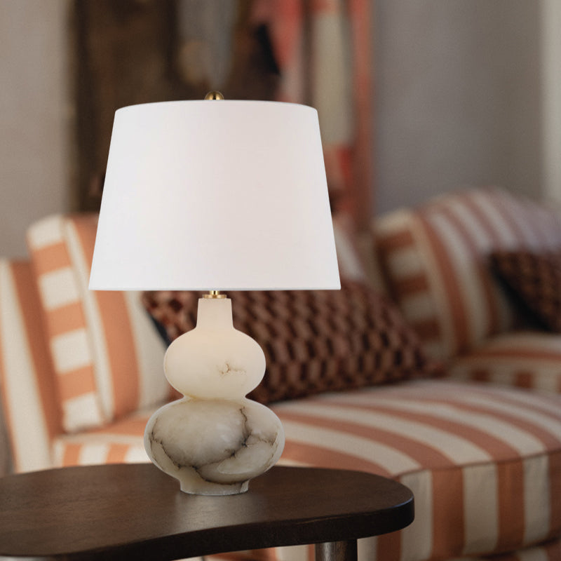 Ciccio Medium Table Lamp in Alabaster White Linen Fabric Shade W12" H18.5"