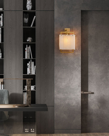 1-Light Rubbed Brass Alabaster flush mount Wall Light Fixture for bedside