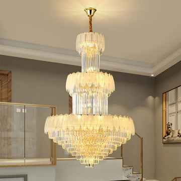 Extra Large Crystal Feather Style Chandelier Long Foyer Staircase Ceiling Lighting Fixture For Living Room