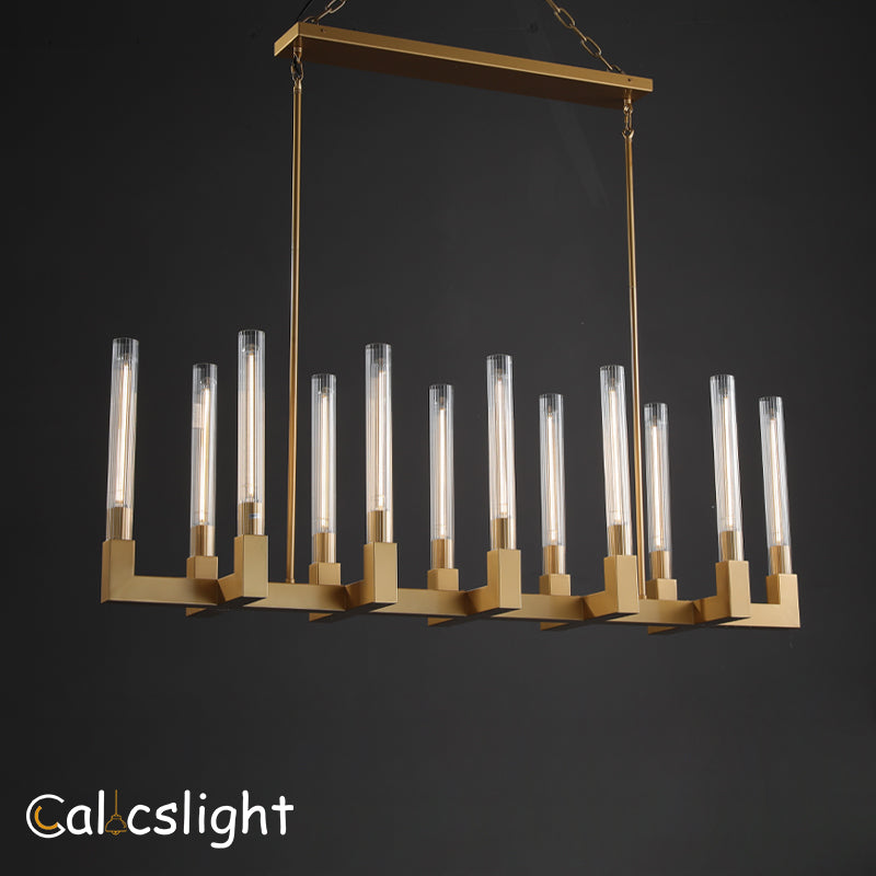 Candlestick Brass Linear Chandelier 55"