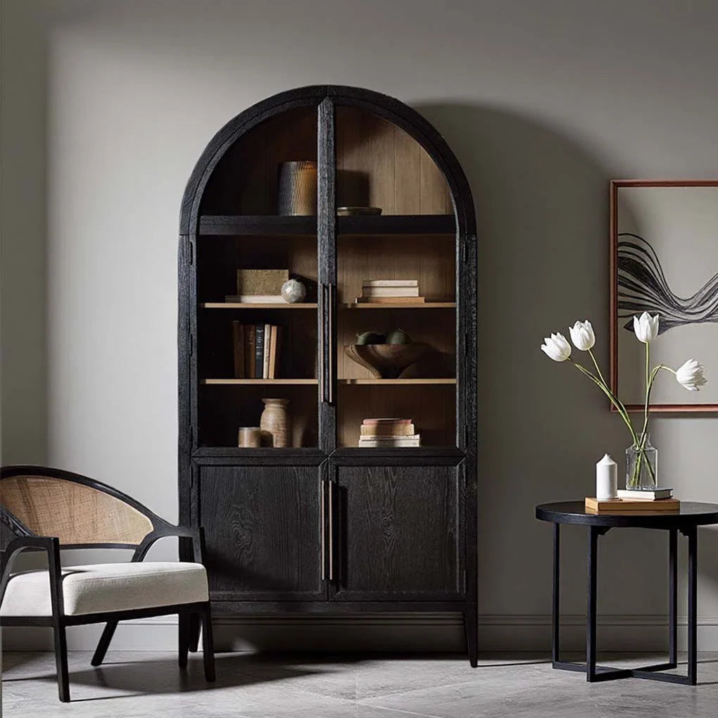 Hattie Glass Accent Cabinet in Oak 36"W 46"W