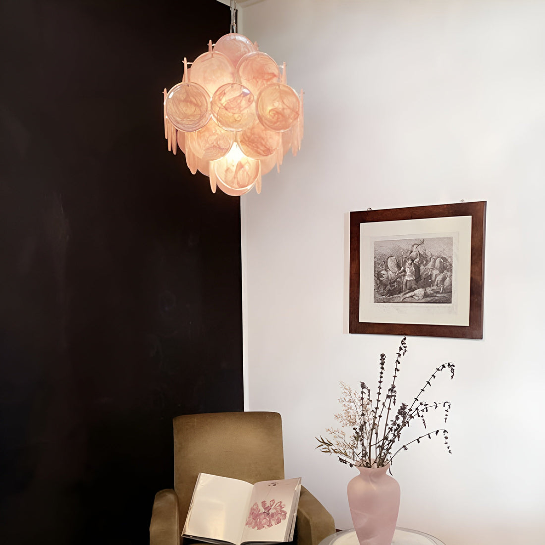 Murano Disc Chandelier 19.7″  Pink Disks