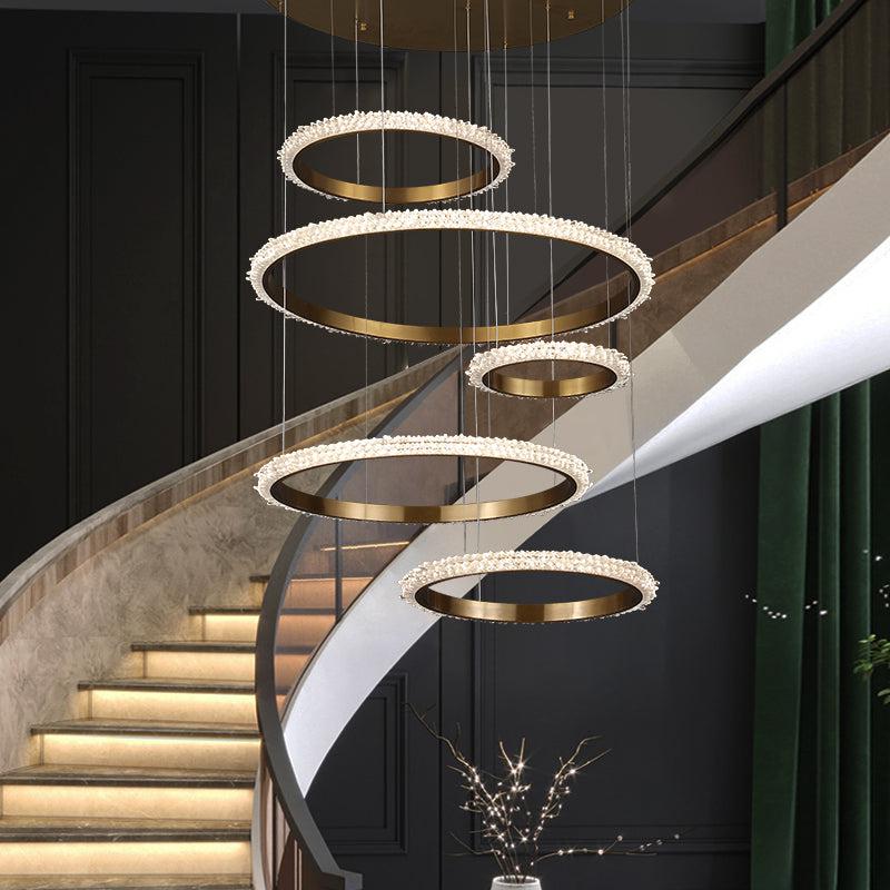 JC Gina Staircase K9 Crystal Ring Chandelier