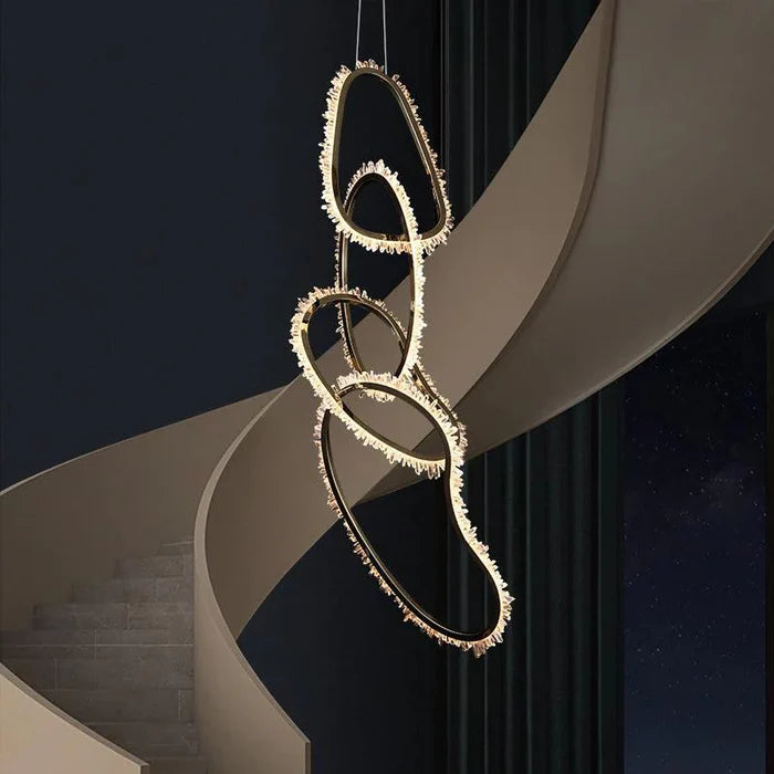 Rose Rock Crystal Chandelier Irregular Round Lamp Fixtures
