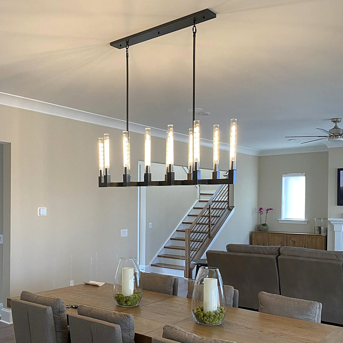 Candlestick Brass Linear Chandelier 55"