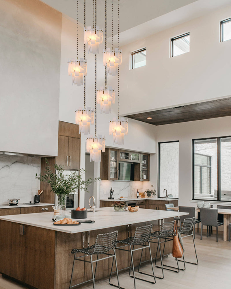 Tired Alabaster marble Cluster Chandelier 13" with adjustable chain