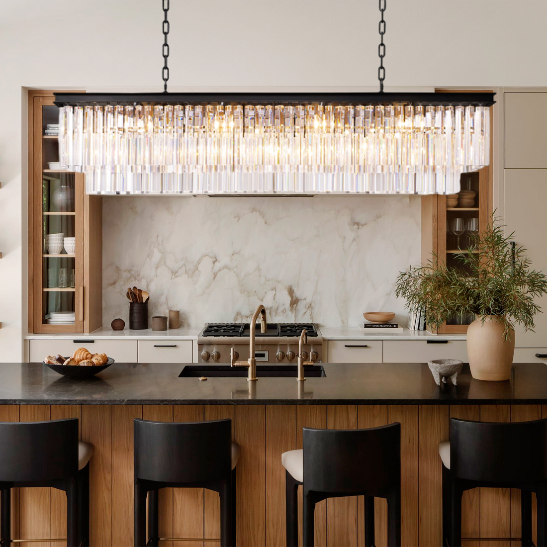 Reis Crystal  2-Layer Rectangle Chandelier 39" 49" 59"