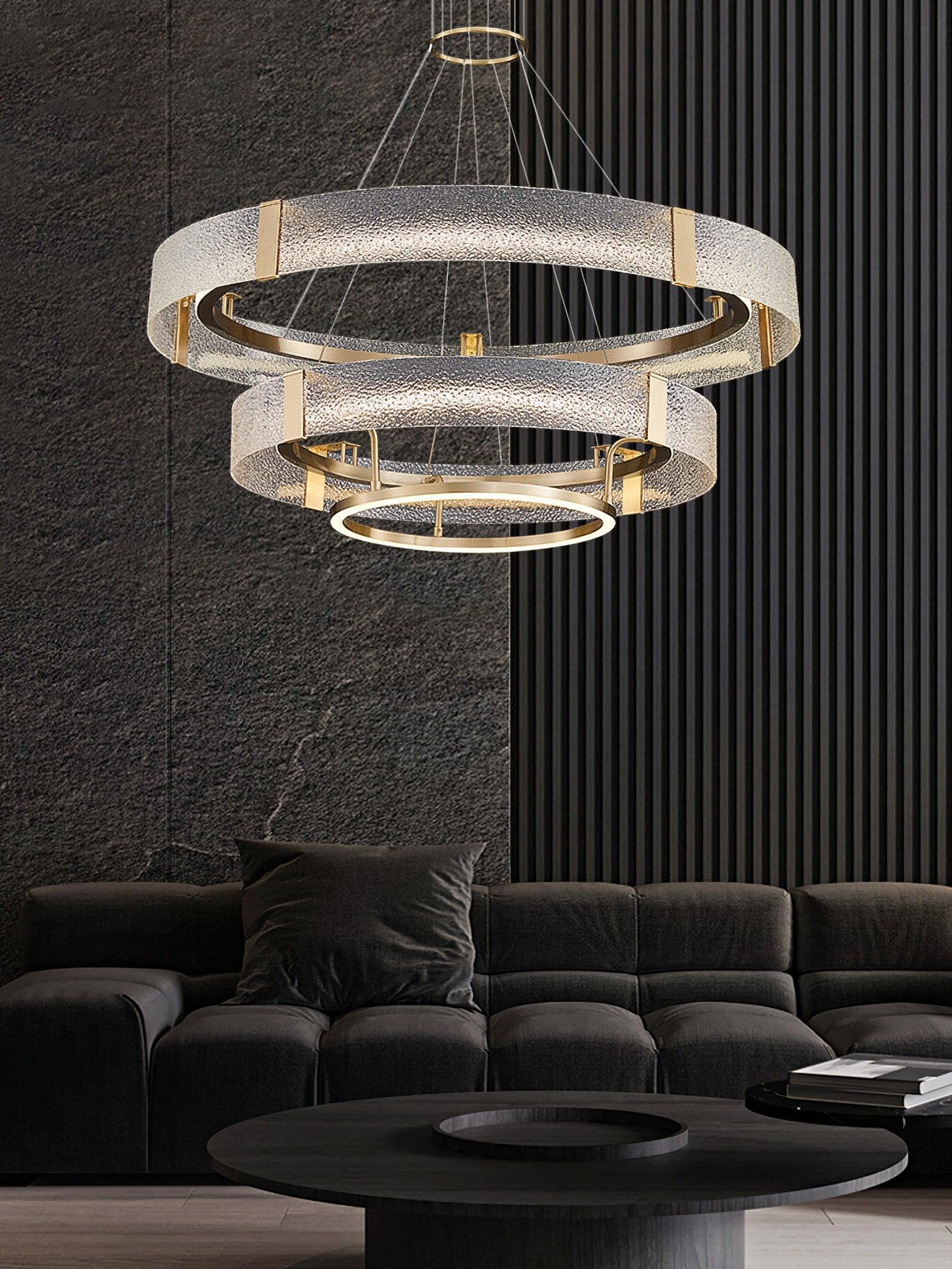 Ripple Glass Chandelier with 1/2/3 Tier - ring-1-Luxehomezone