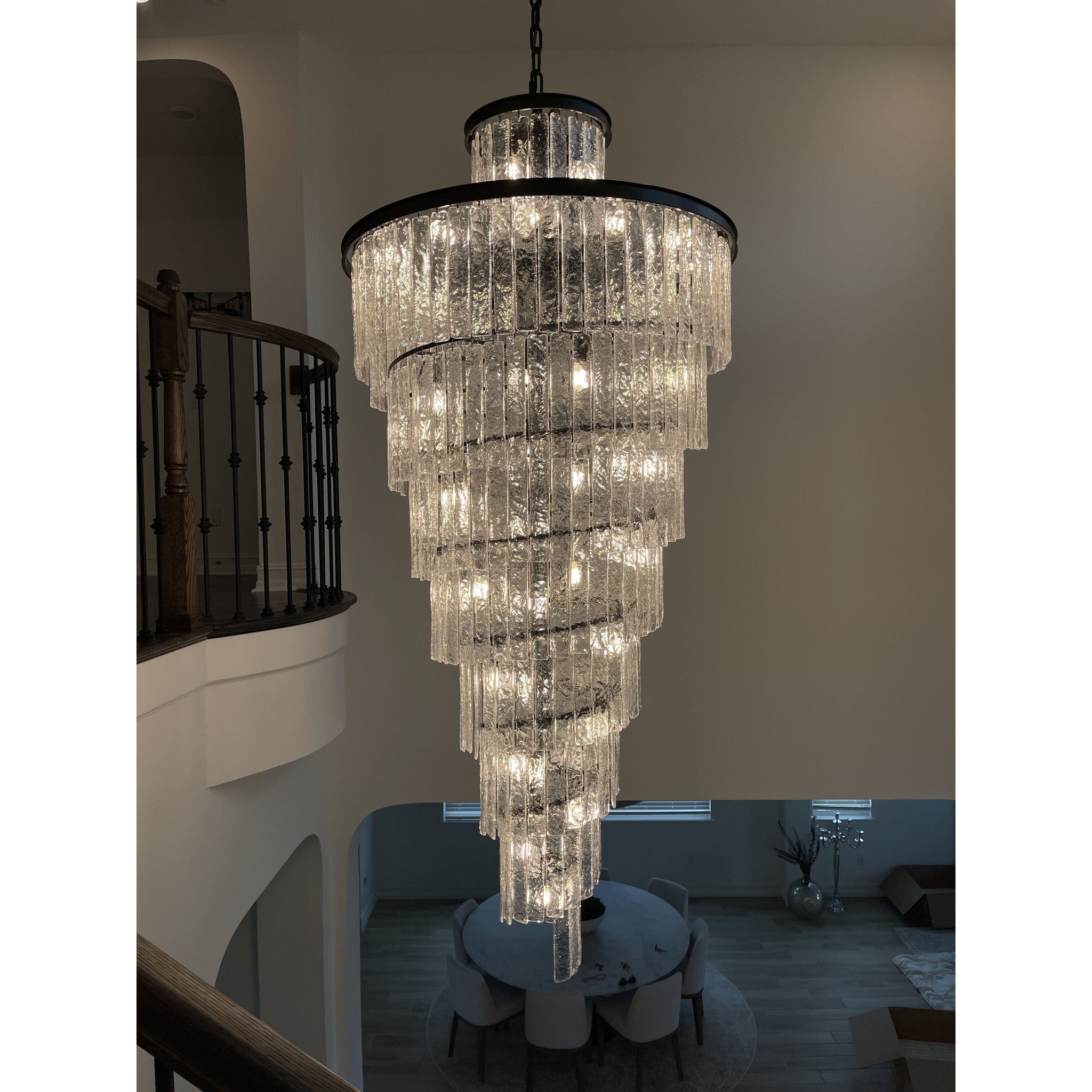 Seline Spiral Tiered/Layered Cracked Textured Glass Chandelier