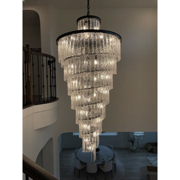 Seline Spiral Tiered/Layered Cracked Textured Glass Chandelier