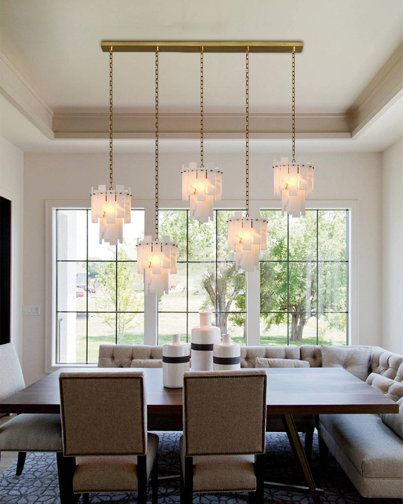 Tired Alabaster marble Cluster Chandelier 13" with adjustable chain