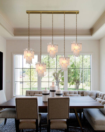 Tired Alabaster marble Cluster Chandelier 13" with adjustable chain